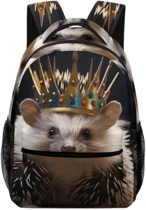 Stylish Backpack, Crown with Hedgehog Print Durable Backpack Travel Backpack Hiking Backpack Ergonomic Backpack Comfortable Backpack