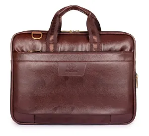 Stylish Laptop Briefcase - Durable Faux Leather | Adjustable Shoulder Strap | 15.6 Inch | Chestnut Brown