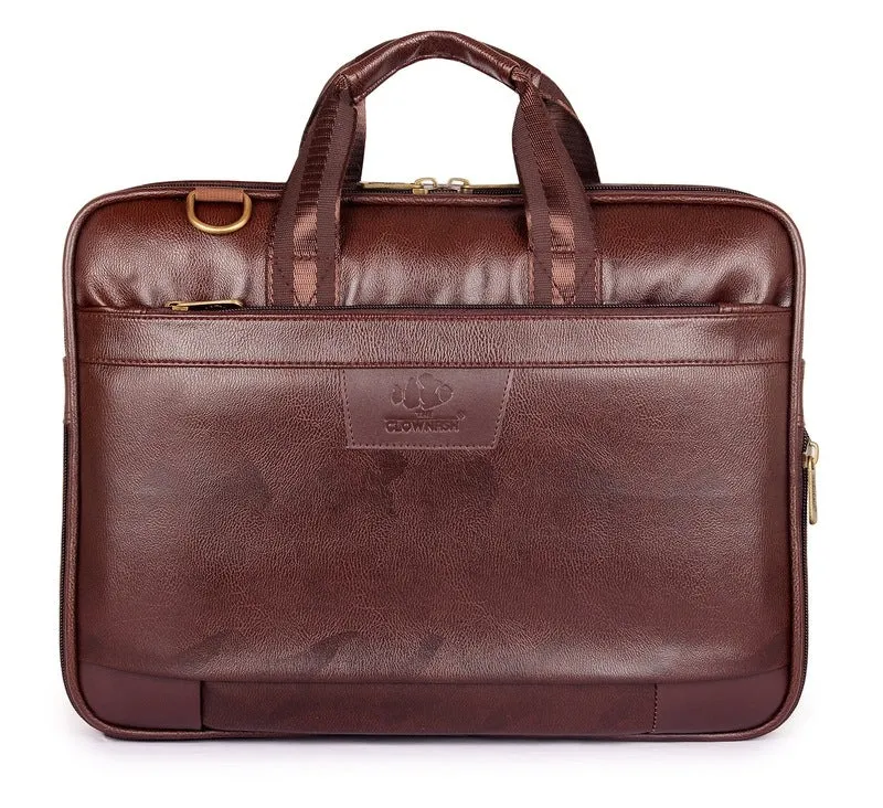 Stylish Laptop Briefcase - Durable Faux Leather | Adjustable Shoulder Strap | 15.6 Inch | Chestnut Brown