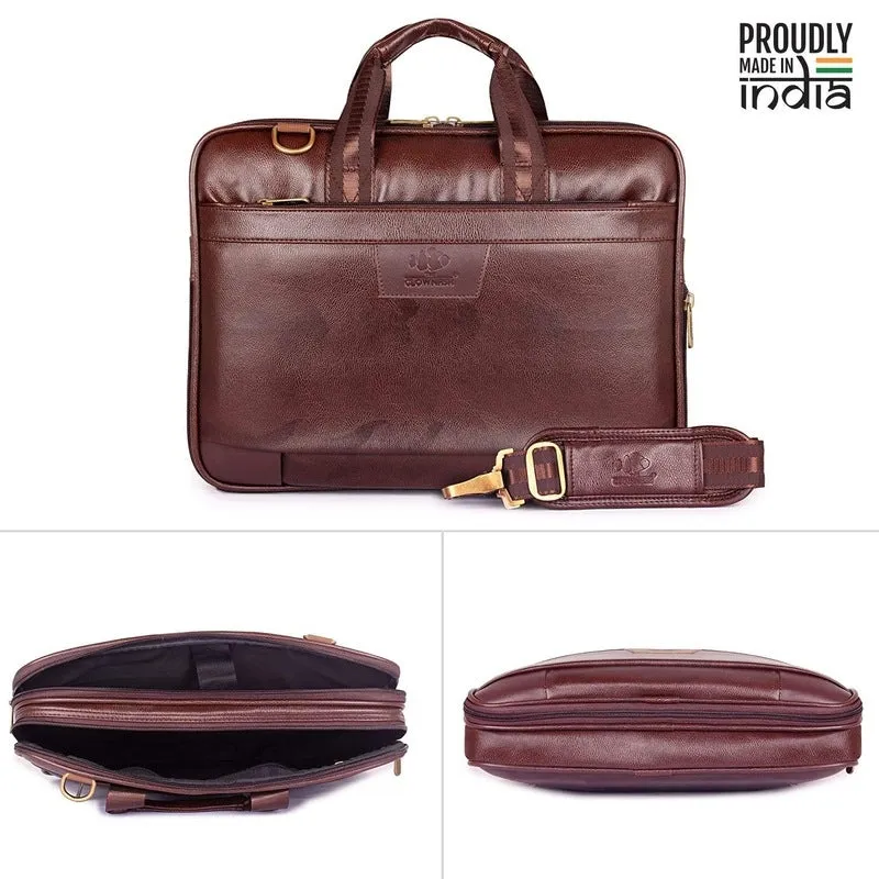 Stylish Laptop Briefcase - Durable Faux Leather | Adjustable Shoulder Strap | 15.6 Inch | Chestnut Brown