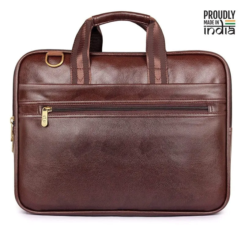 Stylish Laptop Briefcase - Durable Faux Leather | Adjustable Shoulder Strap | 15.6 Inch | Chestnut Brown