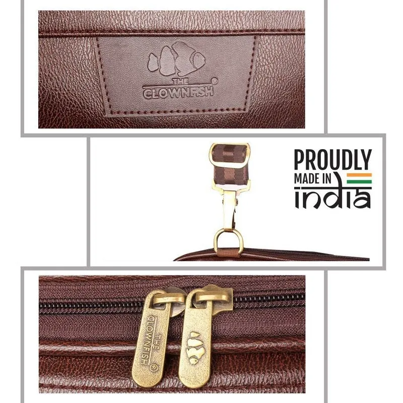 Stylish Laptop Briefcase - Durable Faux Leather | Adjustable Shoulder Strap | 15.6 Inch | Chestnut Brown