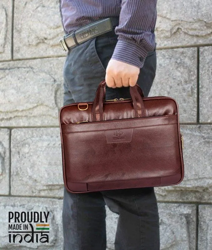 Stylish Laptop Briefcase - Durable Faux Leather | Adjustable Shoulder Strap | 15.6 Inch | Chestnut Brown