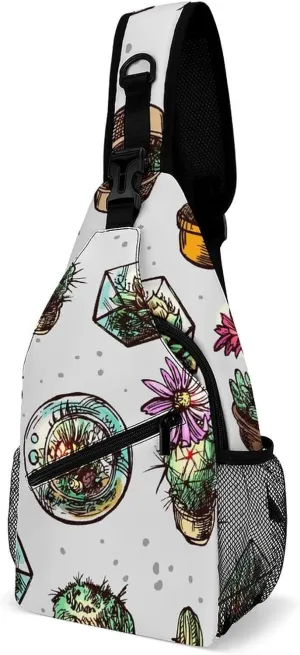 Succulents-pattern Sling Bag Crossbody Backpack for Men Women Chest Bag For Travel Hiking Cycling Camping, 38x20cm, Style-1