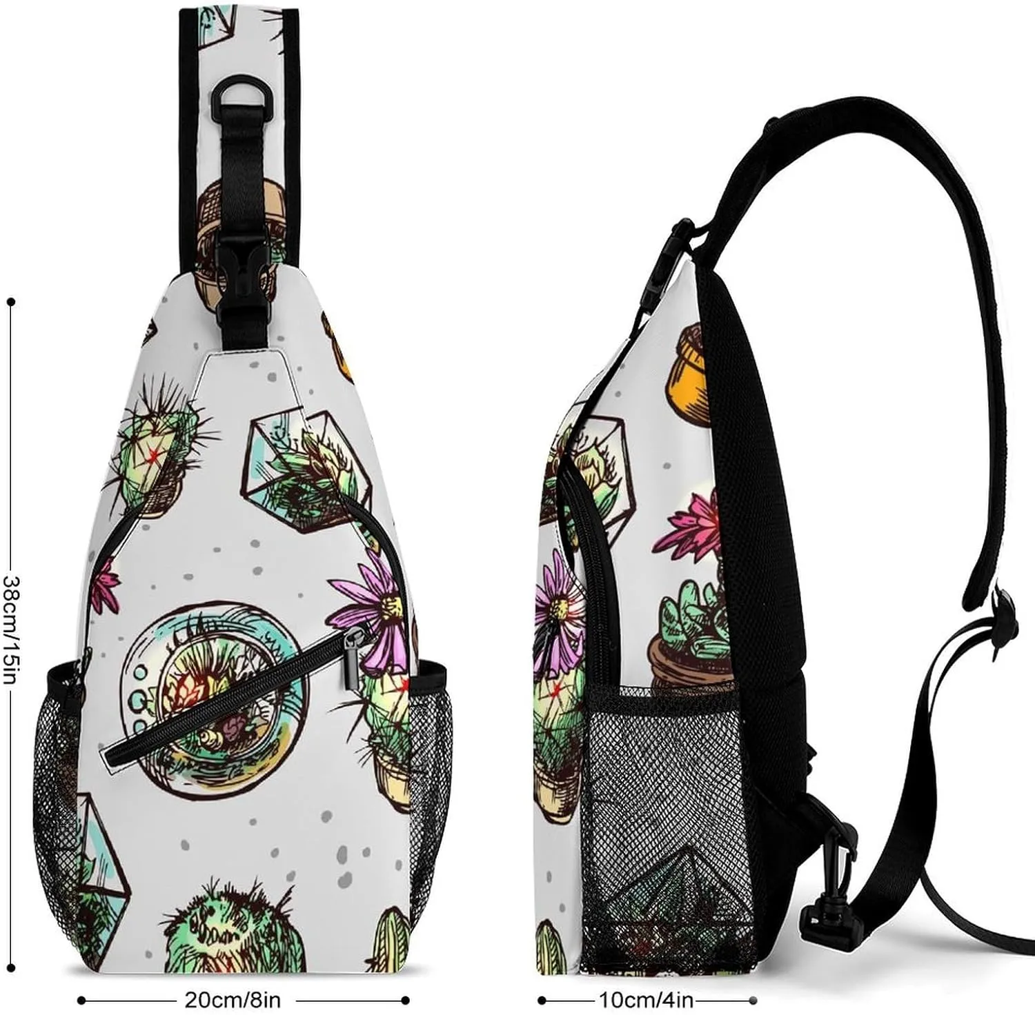Succulents-pattern Sling Bag Crossbody Backpack for Men Women Chest Bag For Travel Hiking Cycling Camping, 38x20cm, Style-1