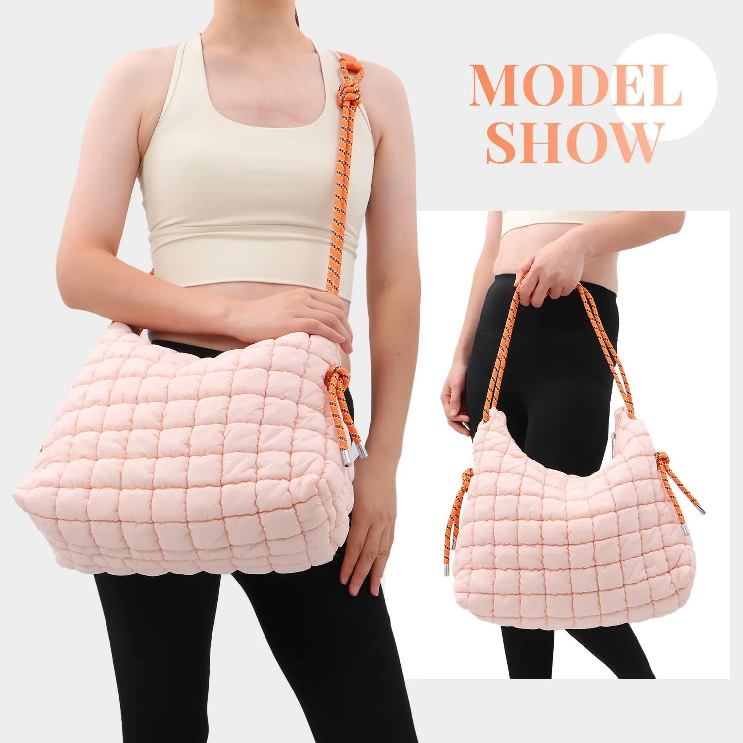 SUKUTU Puffer Tote Bag for Women Lightweight Quilted Crossbody Shoulder Bag Soft Puffy Large Purse