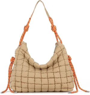 SUKUTU Puffer Tote Bag for Women Lightweight Quilted Crossbody Shoulder Bag Soft Puffy Large Purse