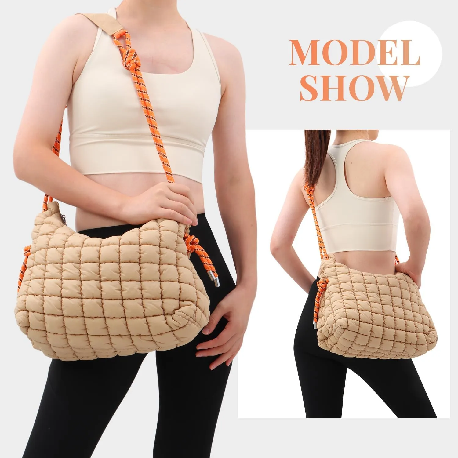 SUKUTU Puffer Tote Bag for Women Lightweight Quilted Crossbody Shoulder Bag Soft Puffy Large Purse