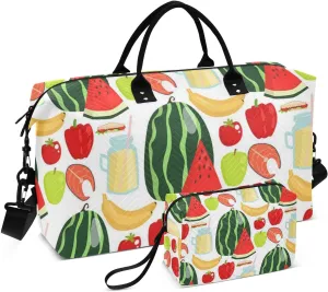Summer Watermelon Apple Juice Fruit Travel Duffle Bag, Large Weekender Overnight Bags for Women Men Waterproof Carry on Shoulder Tote Bags for Hospital Maternity Mommy Gym with Toiletry Bag