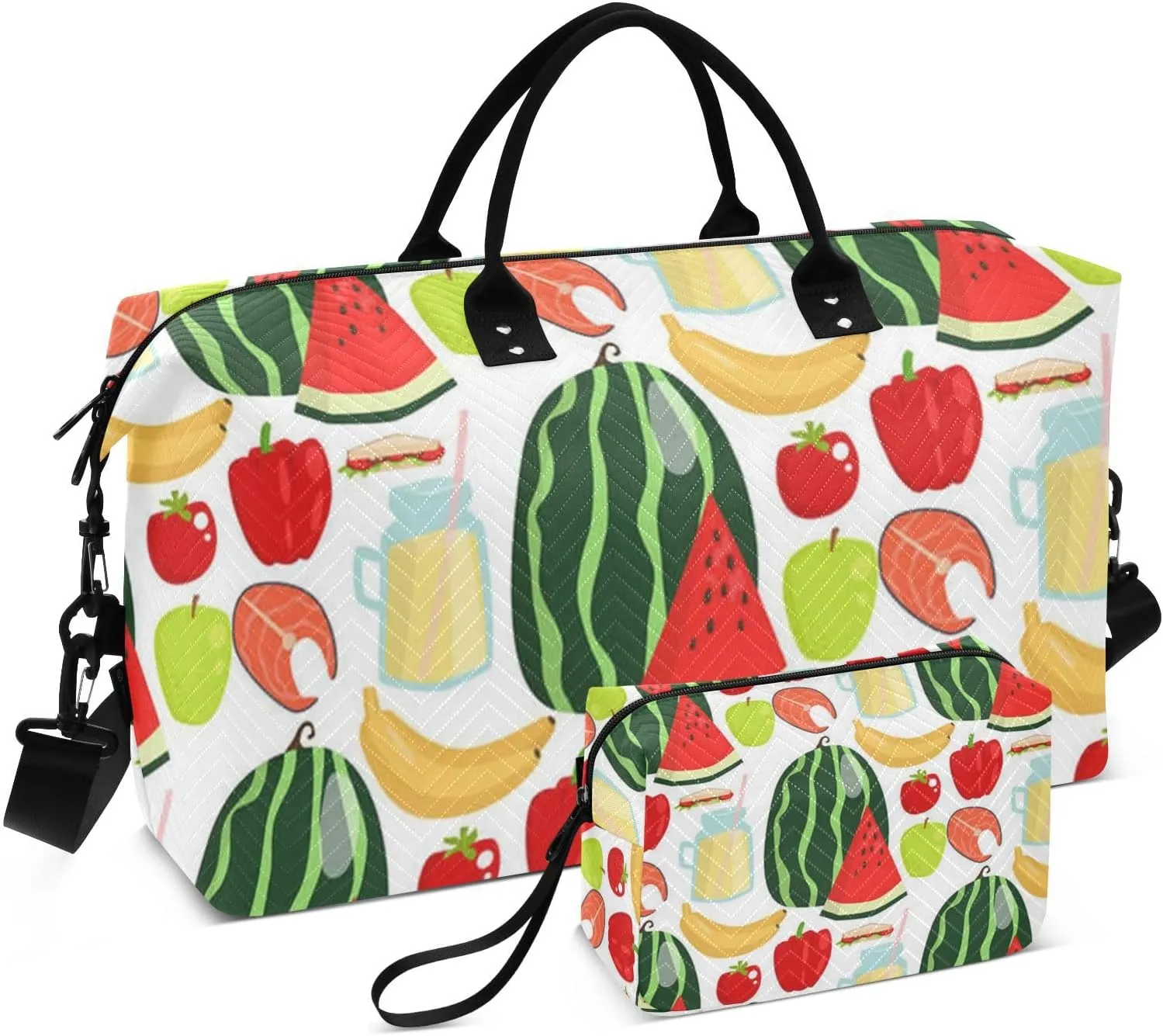 Summer Watermelon Apple Juice Fruit Travel Duffle Bag, Large Weekender Overnight Bags for Women Men Waterproof Carry on Shoulder Tote Bags for Hospital Maternity Mommy Gym with Toiletry Bag