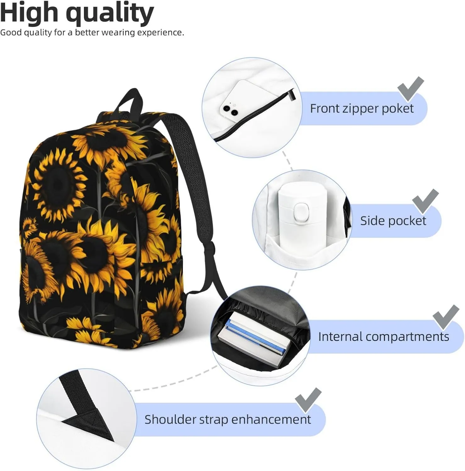 Sunflower Blooming Flowers Plants print Duffel Bag, Lightweight Duffel Bag, Casual Backpack, 17.7 x 6.3 x 12.2 inches