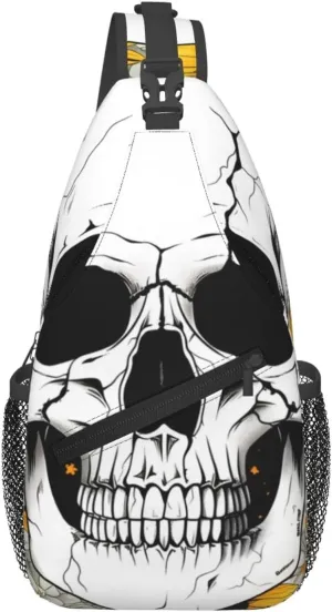 Sunflower Skull Sling Bag Crossbody Bag for Men Women, Daypack Chest Backpack Shoulder Bag for Travle Hiking
