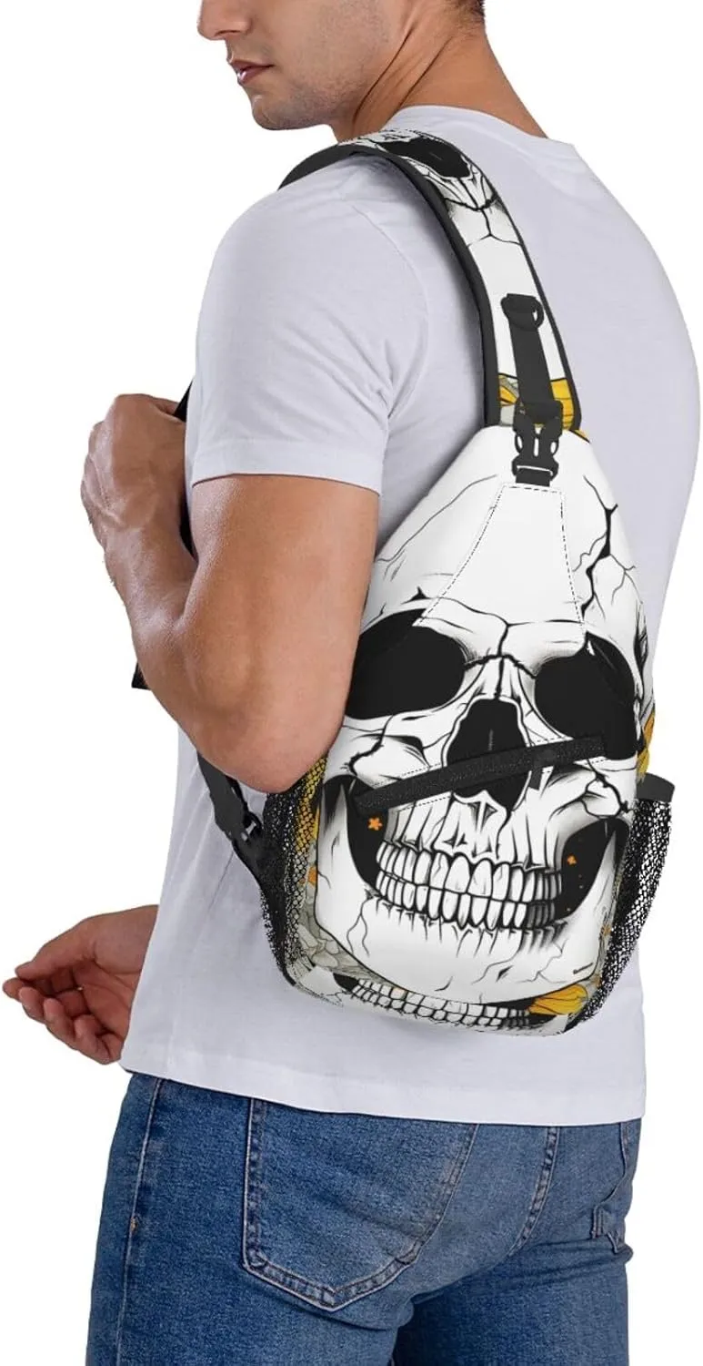Sunflower Skull Sling Bag Crossbody Bag for Men Women, Daypack Chest Backpack Shoulder Bag for Travle Hiking
