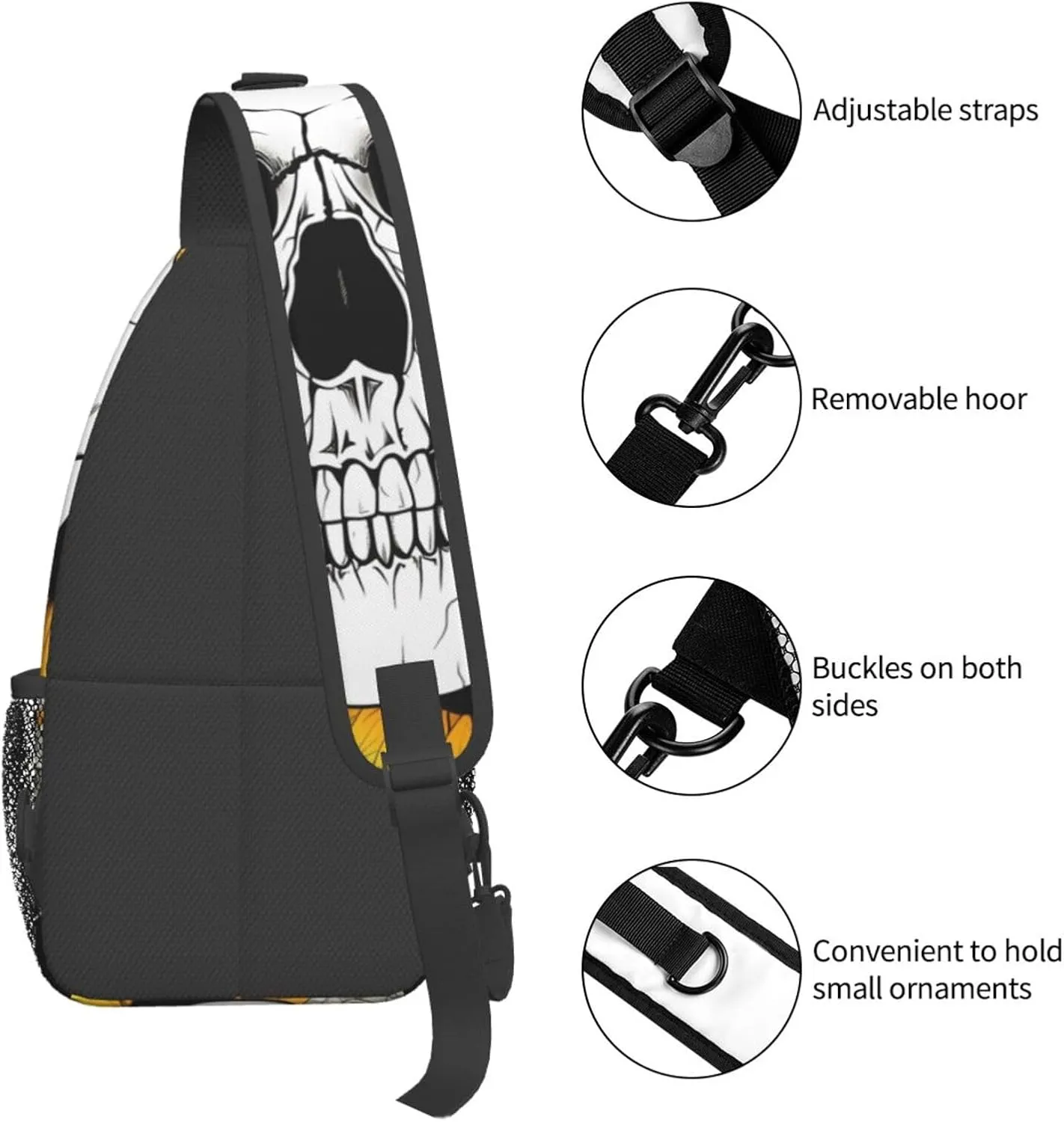Sunflower Skull Sling Bag Crossbody Bag for Men Women, Daypack Chest Backpack Shoulder Bag for Travle Hiking
