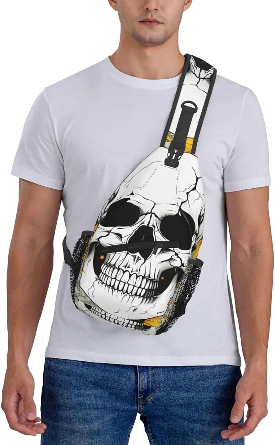 Sunflower Skull Sling Bag Crossbody Bag for Men Women, Daypack Chest Backpack Shoulder Bag for Travle Hiking