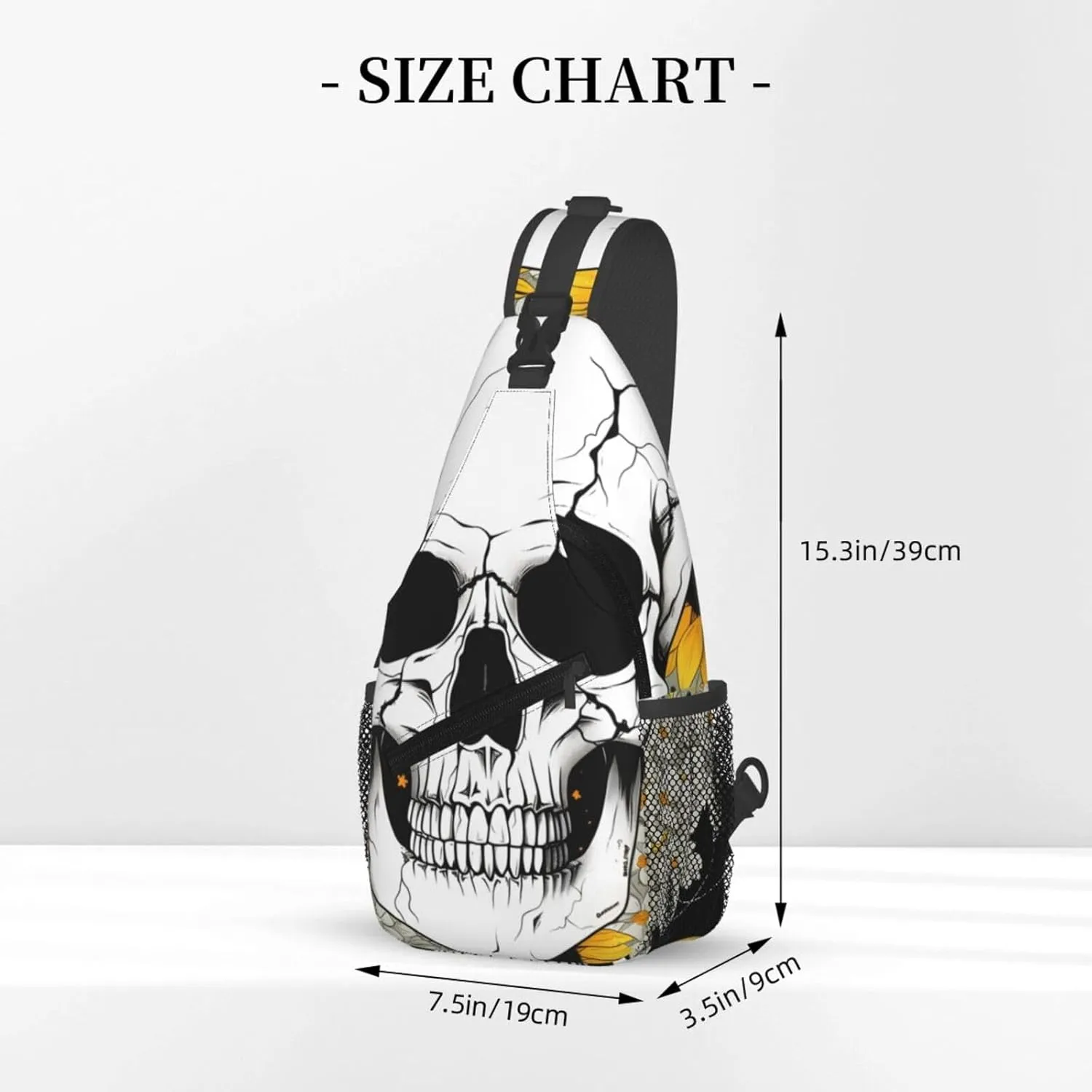 Sunflower Skull Sling Bag Crossbody Bag for Men Women, Daypack Chest Backpack Shoulder Bag for Travle Hiking