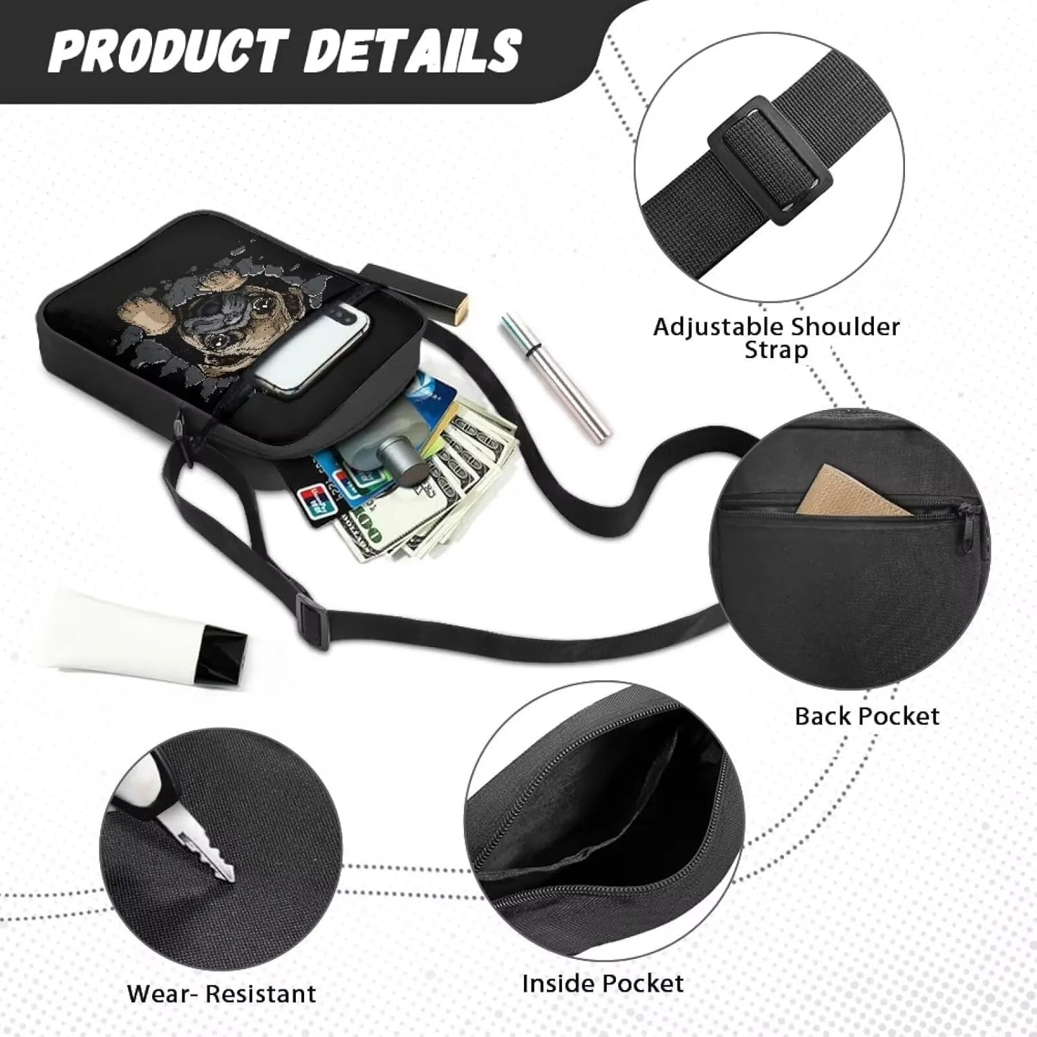 Suobstales Shoulder Bag Crossbody Bag for Women Men Small Messenger Bag Casual Handbag with Adjustable Strap for Work Cycling