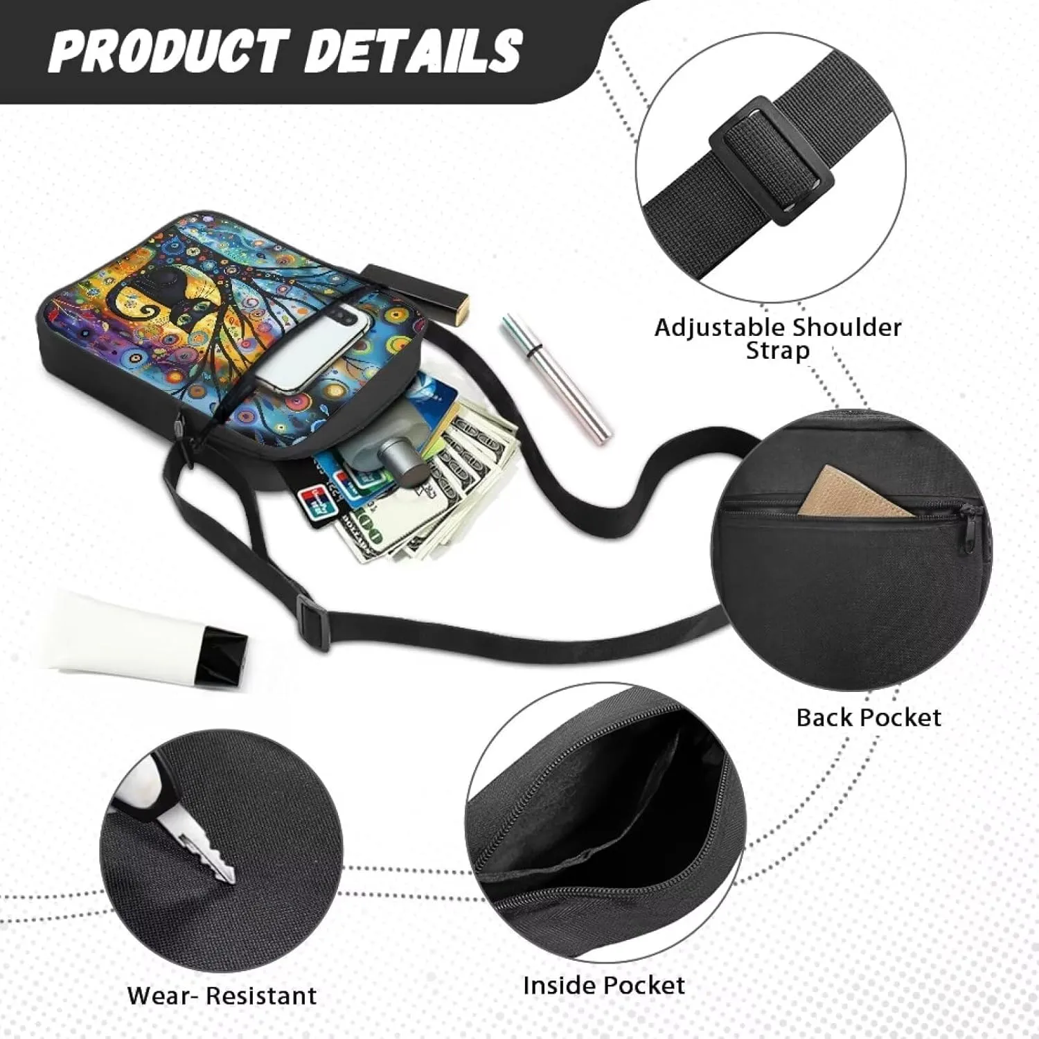 Suobstales Small Crossbody Bag for Women Men, Mini Messenger Bag Shoulder Bag Sling Bag with Zipper Pocket for Phone Passport