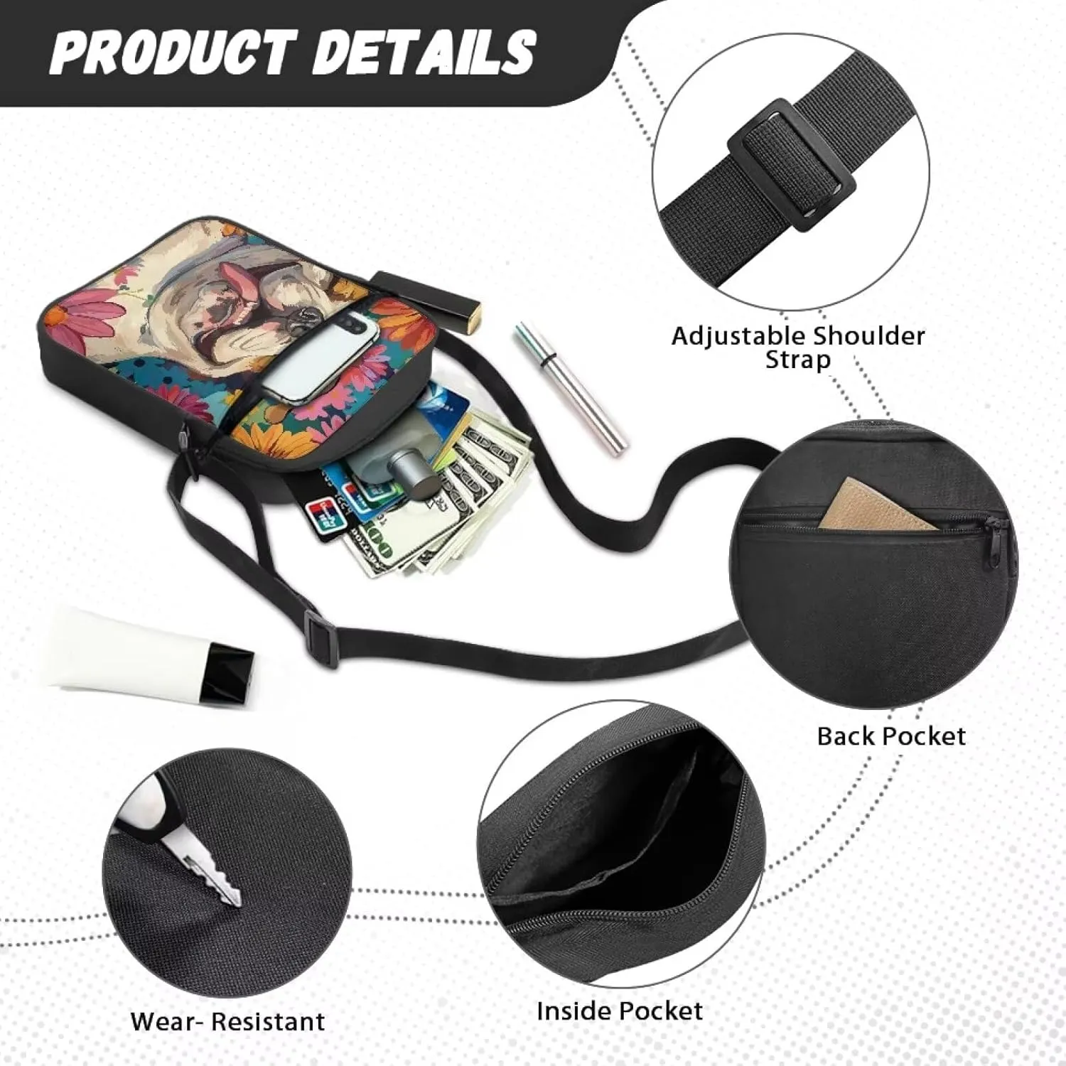 Suobstales Small Crossbody Bag for Women Men, Mini Messenger Bag Shoulder Bag Sling Bag with Zipper Pocket for Phone Passport