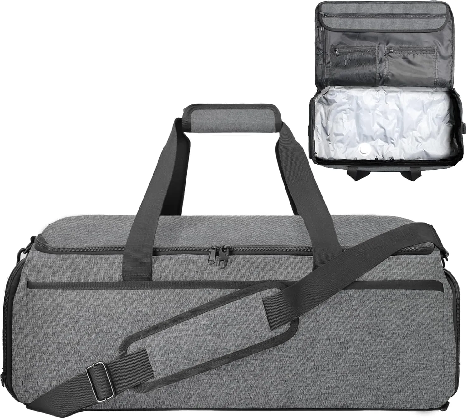 SUOCO Convertible Vacuum Garment Duffle Bags for Travel, Carry On 2 in 1 Hanging Duffel Suitcase Bag with Vacuum Compression Bag for Suit Dresse Uniform Men Women, Grey