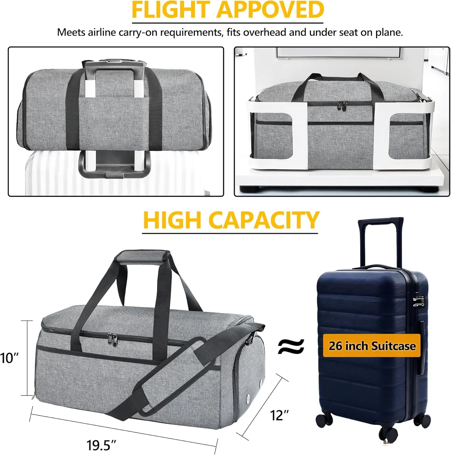 SUOCO Convertible Vacuum Garment Duffle Bags for Travel, Carry On 2 in 1 Hanging Duffel Suitcase Bag with Vacuum Compression Bag for Suit Dresse Uniform Men Women, Grey