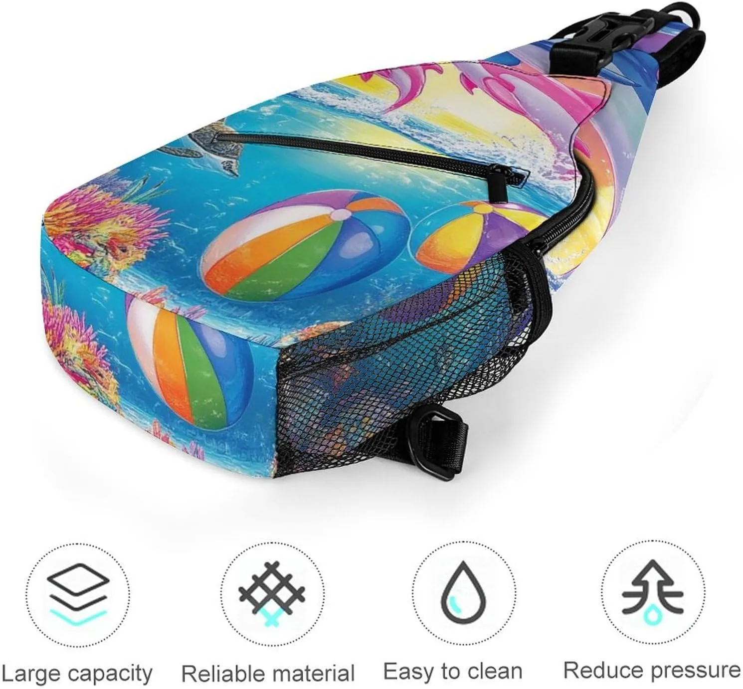 Supdreamc Men Women Sling Shoulder Backpack Packable Handy Chest Day Bag - Colorful Dolphins Art Multipurpose Anti-Theft Daypack Tactical Satchel With Adjustable Shoulder Strap