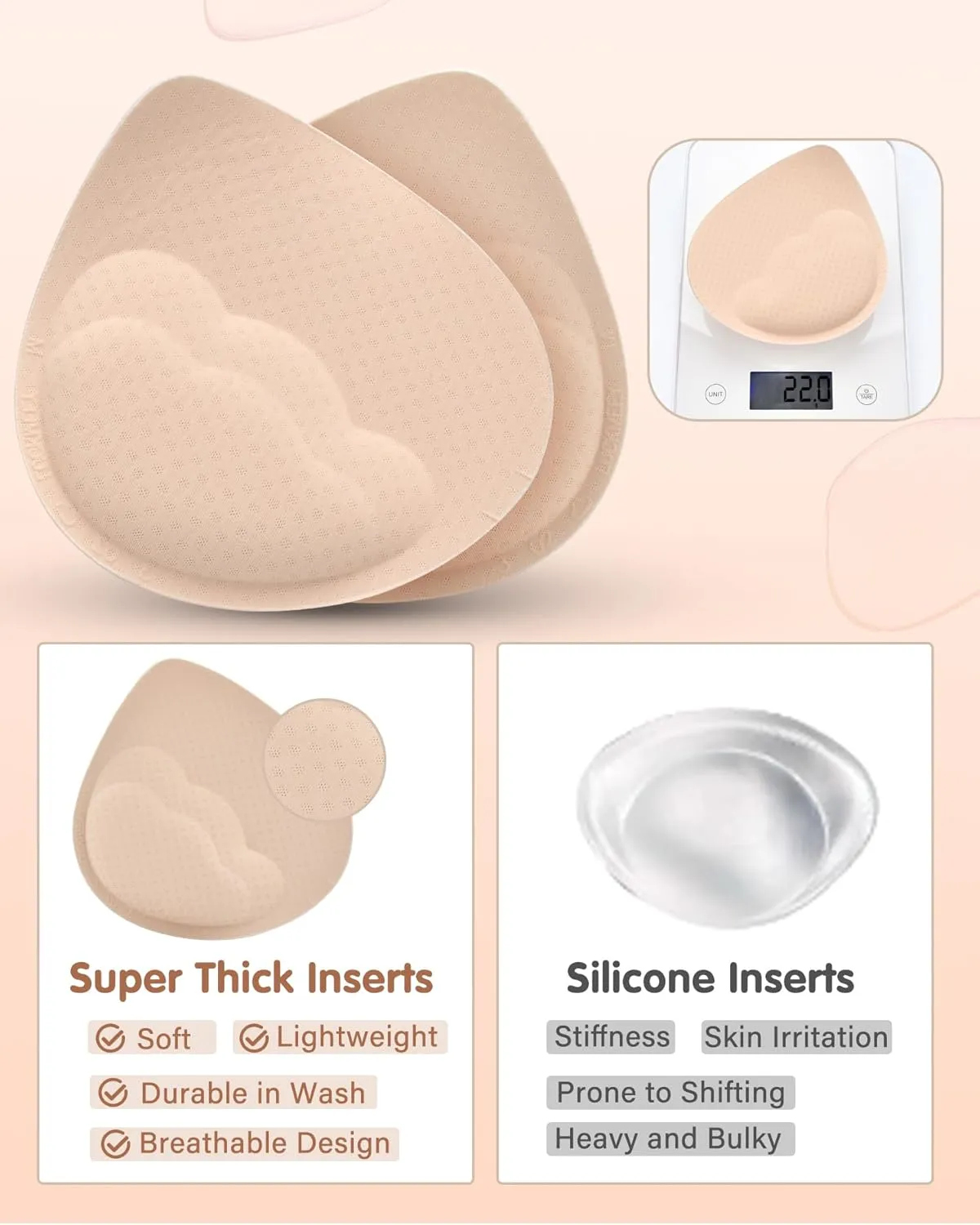 Super Thick Bra Pads Inserts for Push Up, Bra Pads Breast Enhancers Add 1-2 Cups for Women Dresses, Swimsuits, Sport
