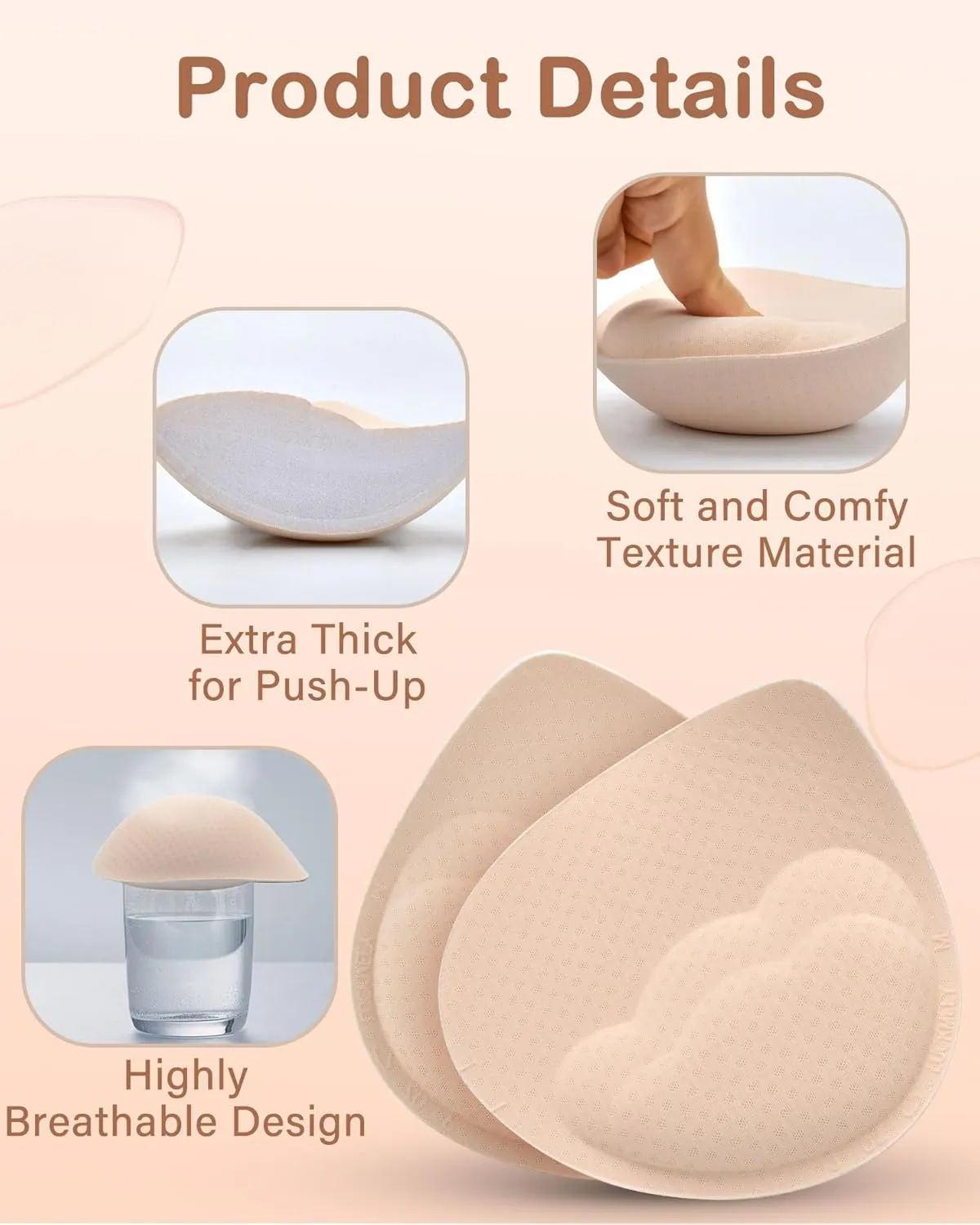 Super Thick Bra Pads Inserts for Push Up, Bra Pads Breast Enhancers Add 1-2 Cups for Women Dresses, Swimsuits, Sport