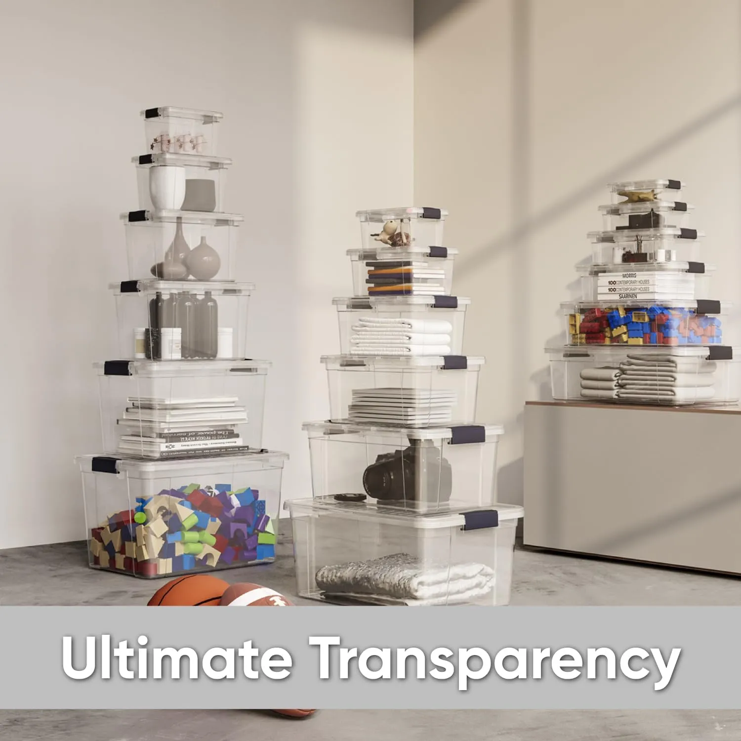Superio Clear Storage Box with Lid, 1.15 Quart Plastic Container Bins for Organizing, Stackable Crates, BPA Free, Non Toxic, Odor Free, Organizers for Home, Office, School, and Dorm