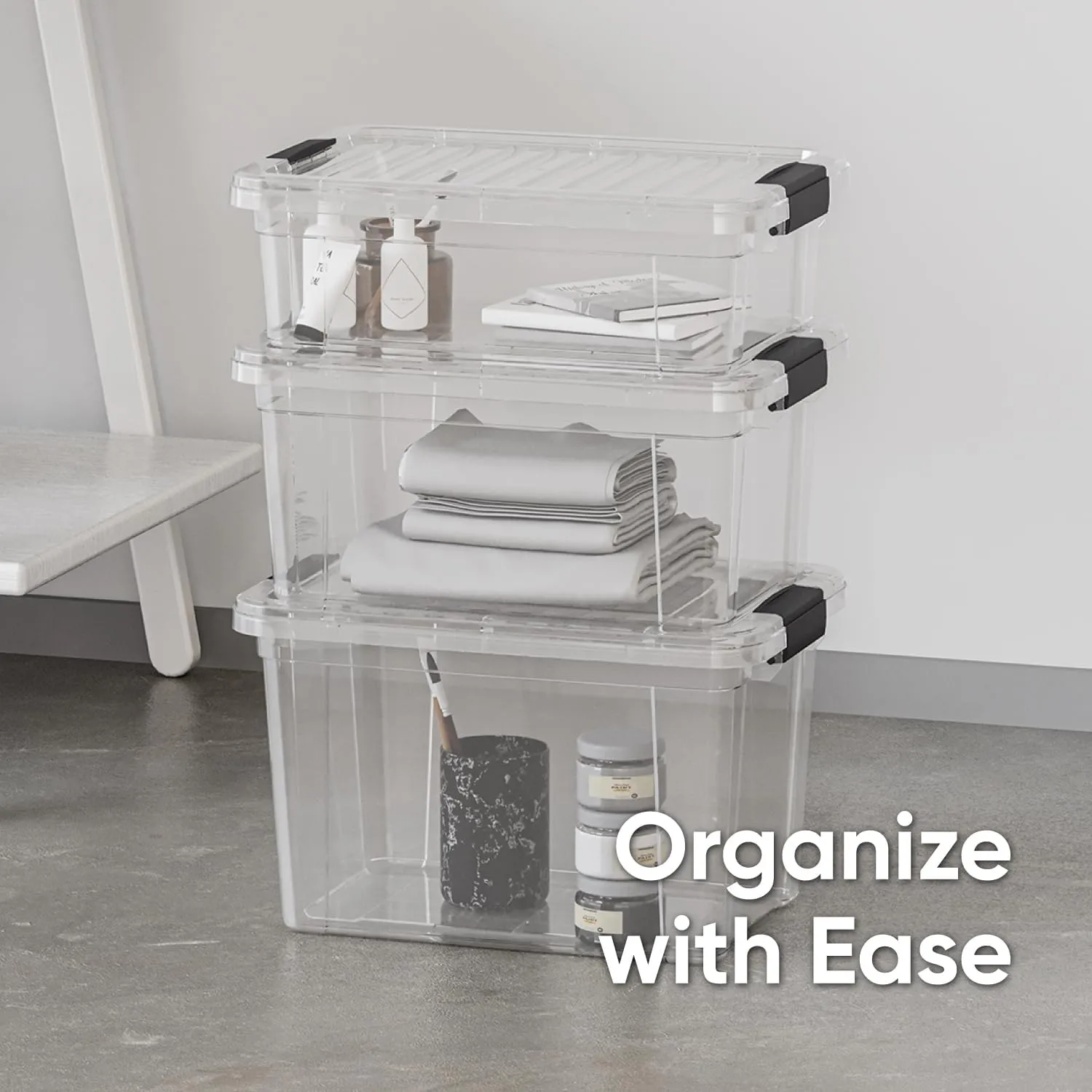 Superio Clear Storage Boxes with Lids, 16 Quart Plastic Container Bins for Organizing, Stackable Crates, BPA Free, Non Toxic, Odor Free, Organizers for Home, Office, School, and Dorm