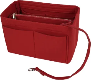 Surblue Purse Organizer Insert for Handbags, Felt Bag Organizer, Tote Bag Organizer, Tote Shaper Insert With Zippers, Thicken and Portable Handbag in Bag for Speedy Neverfull PM MM, (Red, S)