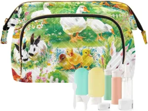 susiyo Farm Ducklings Chickens Hares Cosmetic Bag with Travel Bottle Set Large Wide Open Quilted Make Up Bags Travel Kit