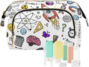susiyo Scientific Formulas and Calculations Cosmetic Bag with Travel Bottle Set Large Wide Open Quilted Make Up Bags Travel Kit