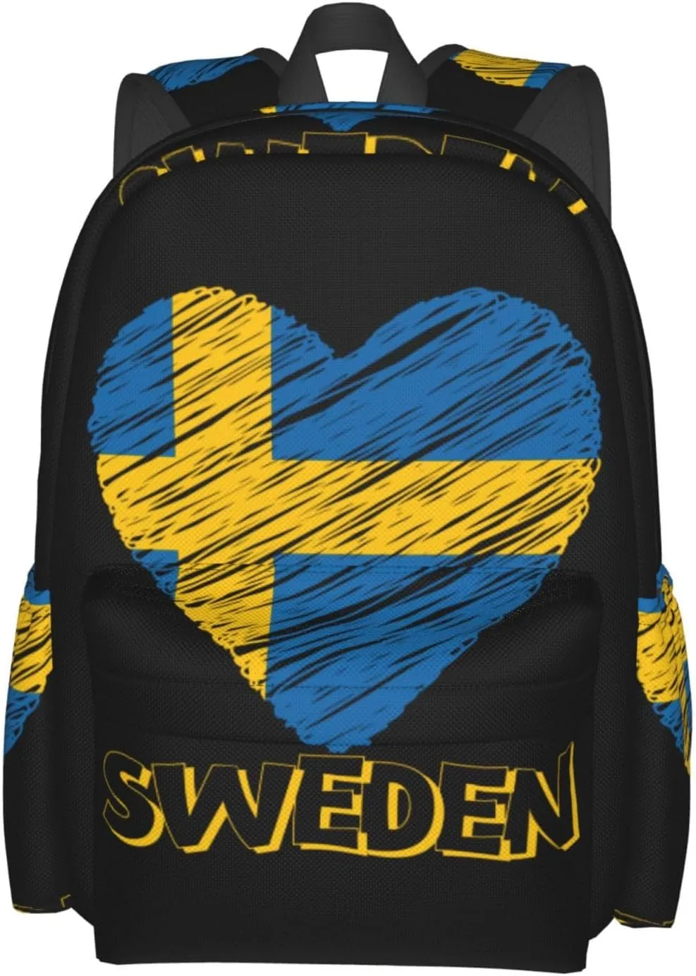 Swedish Sweden Flag Heart Casual Backpack Large Capacity Travel Backpacks Laptop Daypack Commuter Rucksack Adjustable Strap Sports Bags for Hiking Biking
