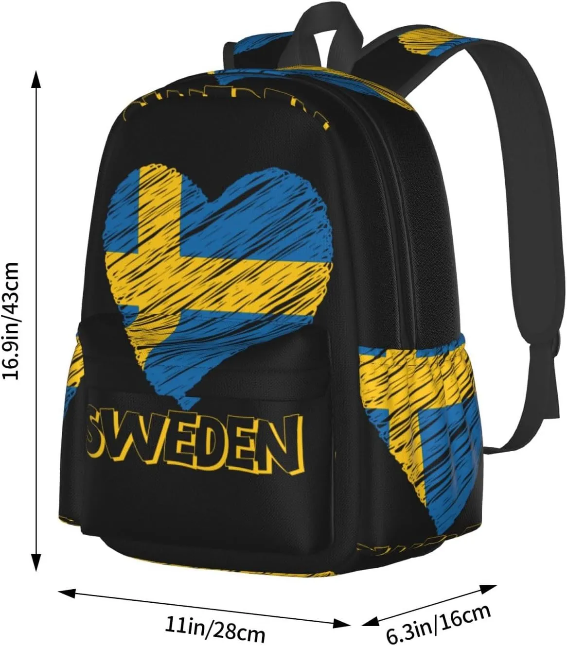 Swedish Sweden Flag Heart Casual Backpack Large Capacity Travel Backpacks Laptop Daypack Commuter Rucksack Adjustable Strap Sports Bags for Hiking Biking