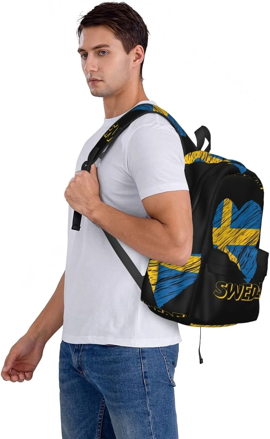 Swedish Sweden Flag Heart Casual Backpack Large Capacity Travel Backpacks Laptop Daypack Commuter Rucksack Adjustable Strap Sports Bags for Hiking Biking