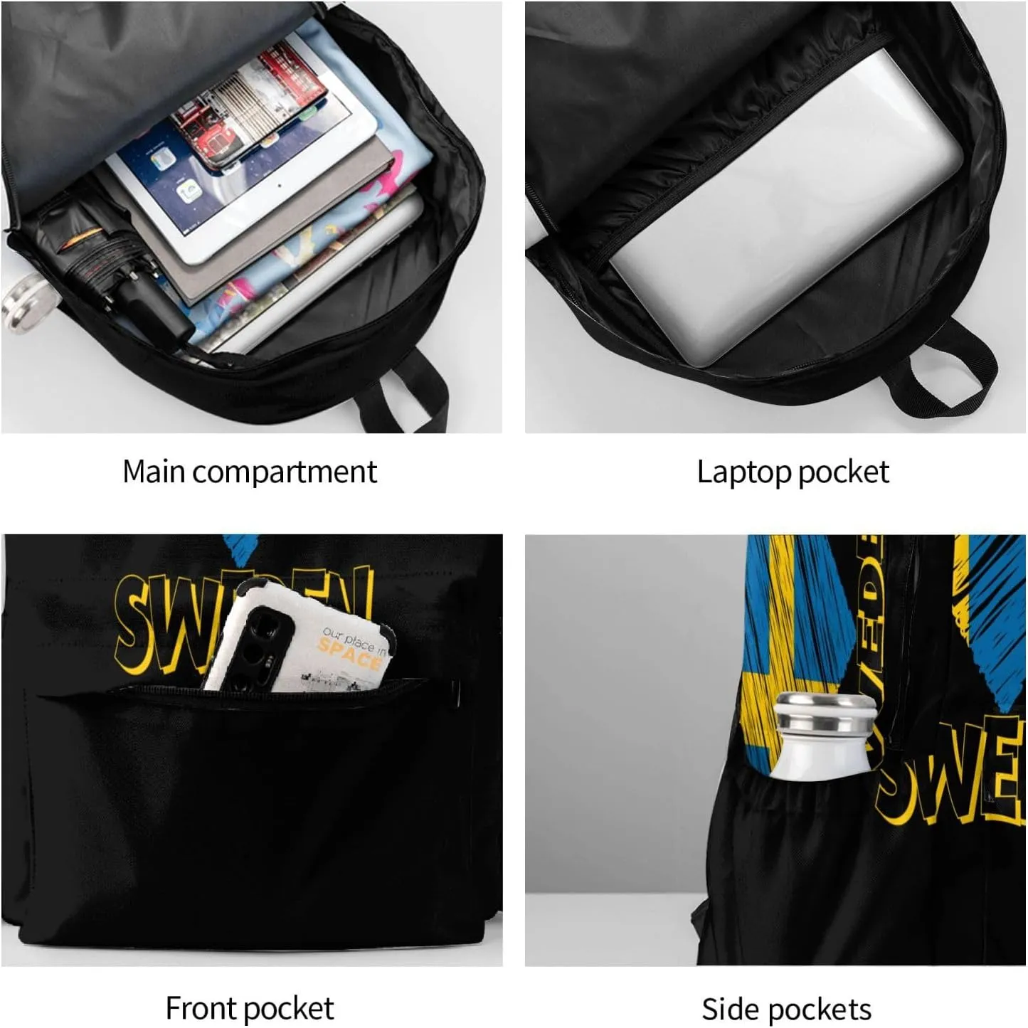 Swedish Sweden Flag Heart Casual Backpack Large Capacity Travel Backpacks Laptop Daypack Commuter Rucksack Adjustable Strap Sports Bags for Hiking Biking