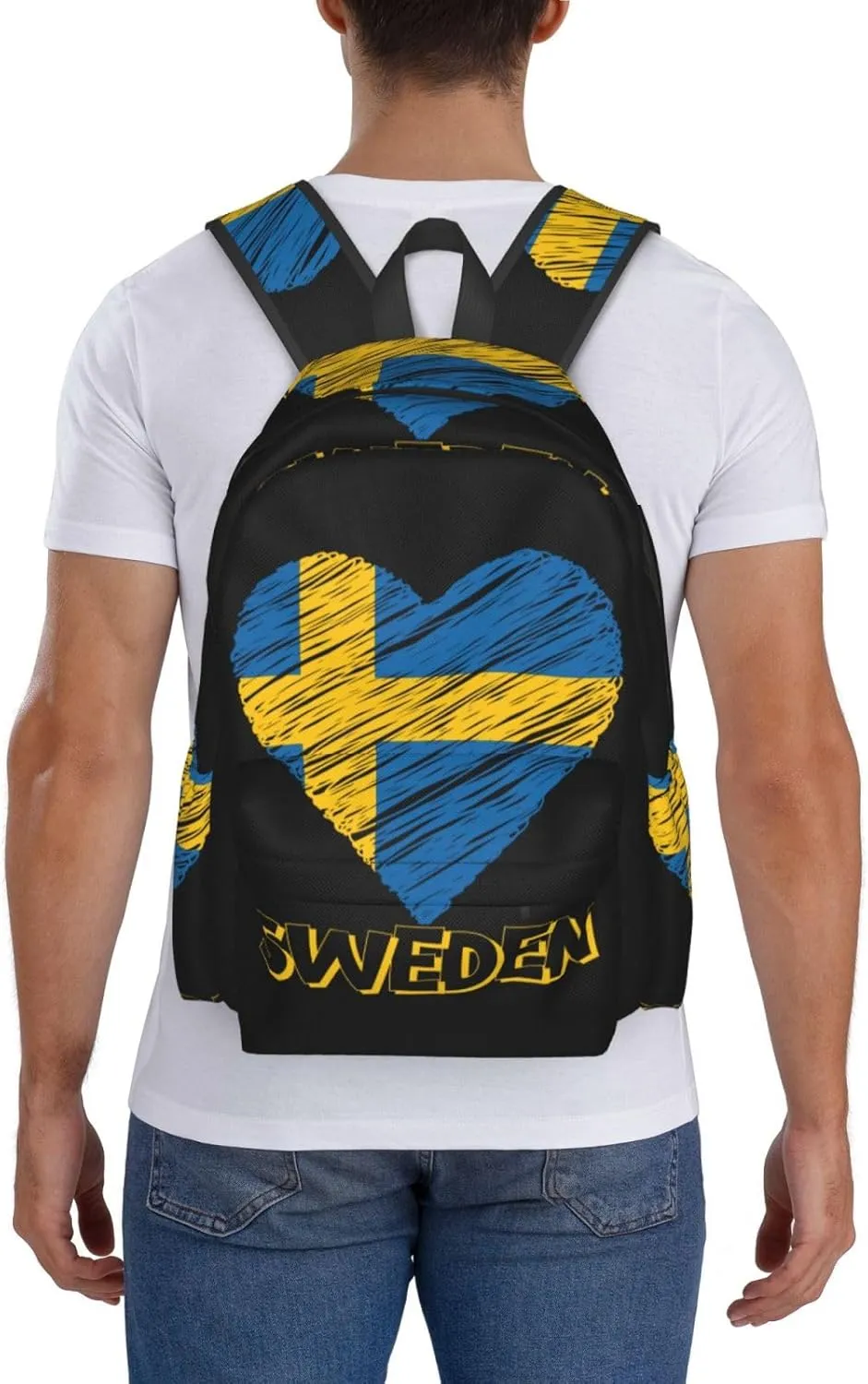 Swedish Sweden Flag Heart Casual Backpack Large Capacity Travel Backpacks Laptop Daypack Commuter Rucksack Adjustable Strap Sports Bags for Hiking Biking