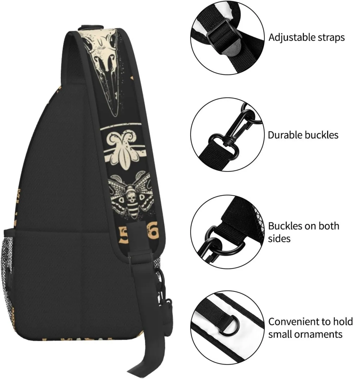 SWEET TANG Sling Backpack for Men Boys Multipurpose Crossbody Shoulder Bag Lightweight Adjustable Travel Hiking Daypack Board With Crow Skull Occultism Set Gym Bag, One Size