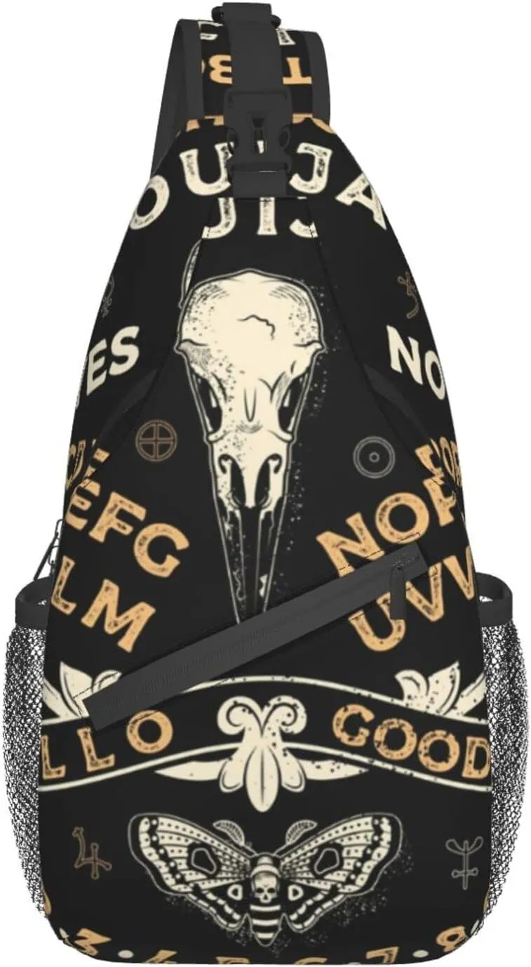 SWEET TANG Sling Backpack for Men Boys Multipurpose Crossbody Shoulder Bag Lightweight Adjustable Travel Hiking Daypack Board With Crow Skull Occultism Set Gym Bag, One Size
