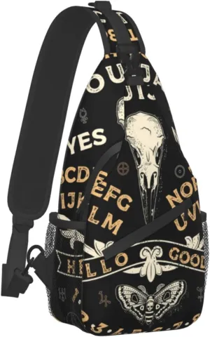 SWEET TANG Sling Backpack for Men Boys Multipurpose Crossbody Shoulder Bag Lightweight Adjustable Travel Hiking Daypack Board With Crow Skull Occultism Set Gym Bag, One Size