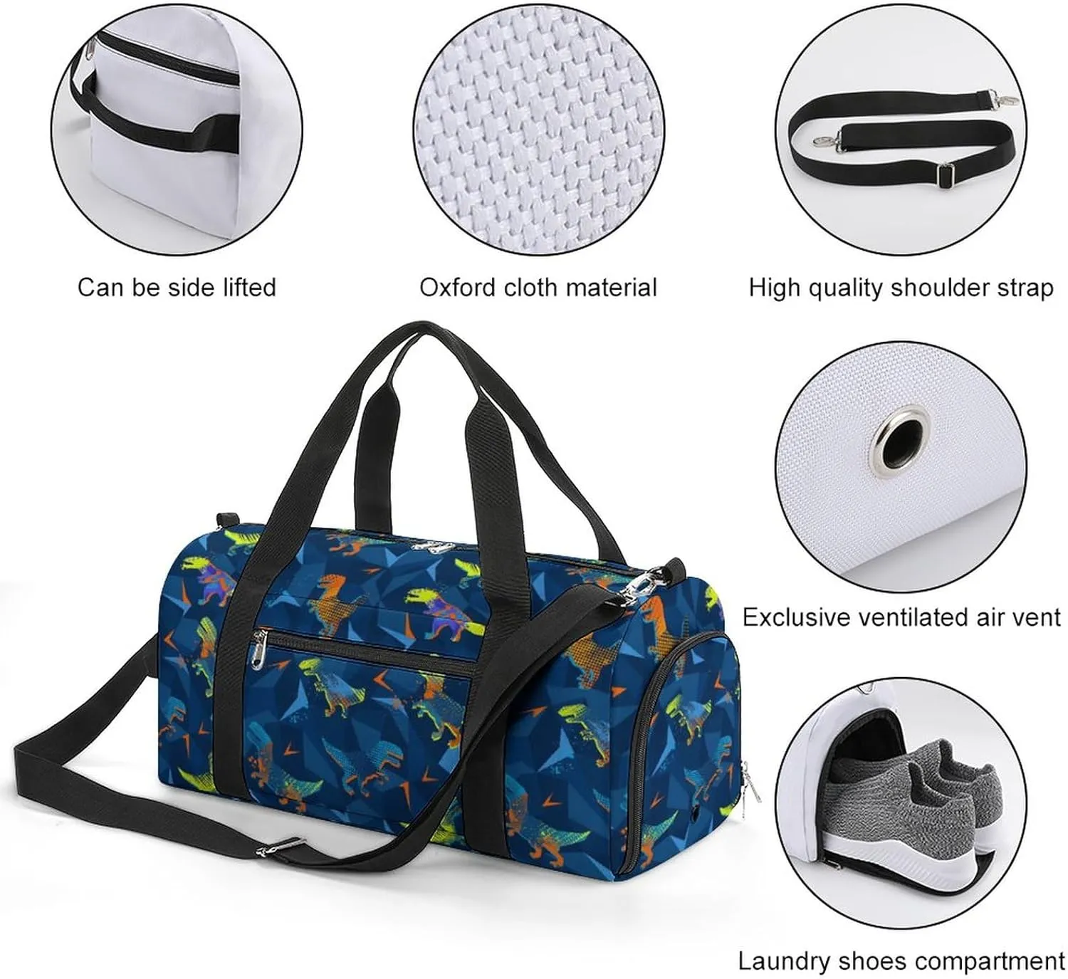 T Rexs Sports Tote Gym Bag for Women Men, Overnight Bag with Shoe Compartment Water Resistant