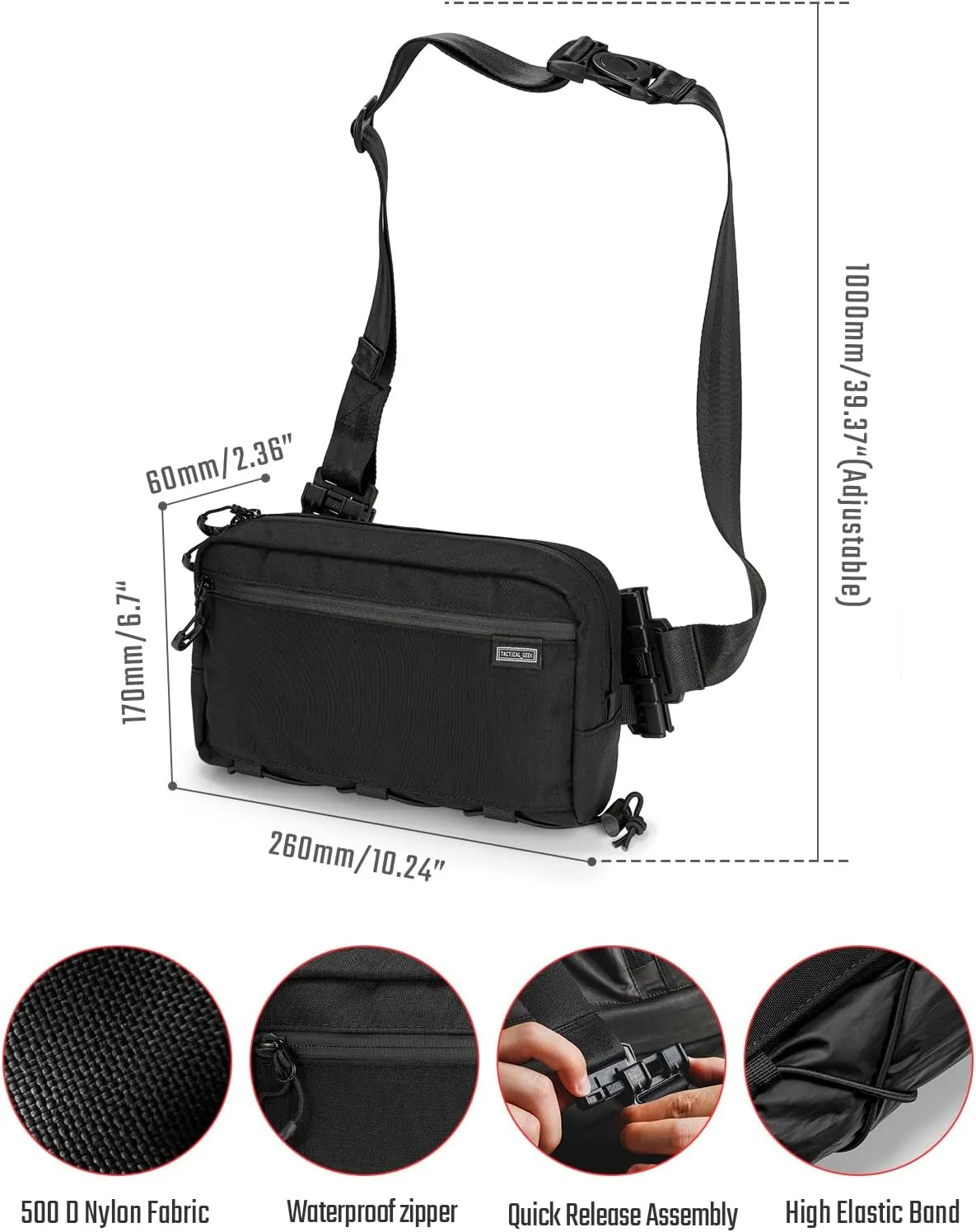 TACTICAL GEEK Cache L4 EDC Sling Bag, Lightweight Crossbody Shoulder Bag, 2.9L High-Capacity Travel Chest Bag, Single Strap Bag for Casual Travel, Hiking, and Outdoor Sports (Black)