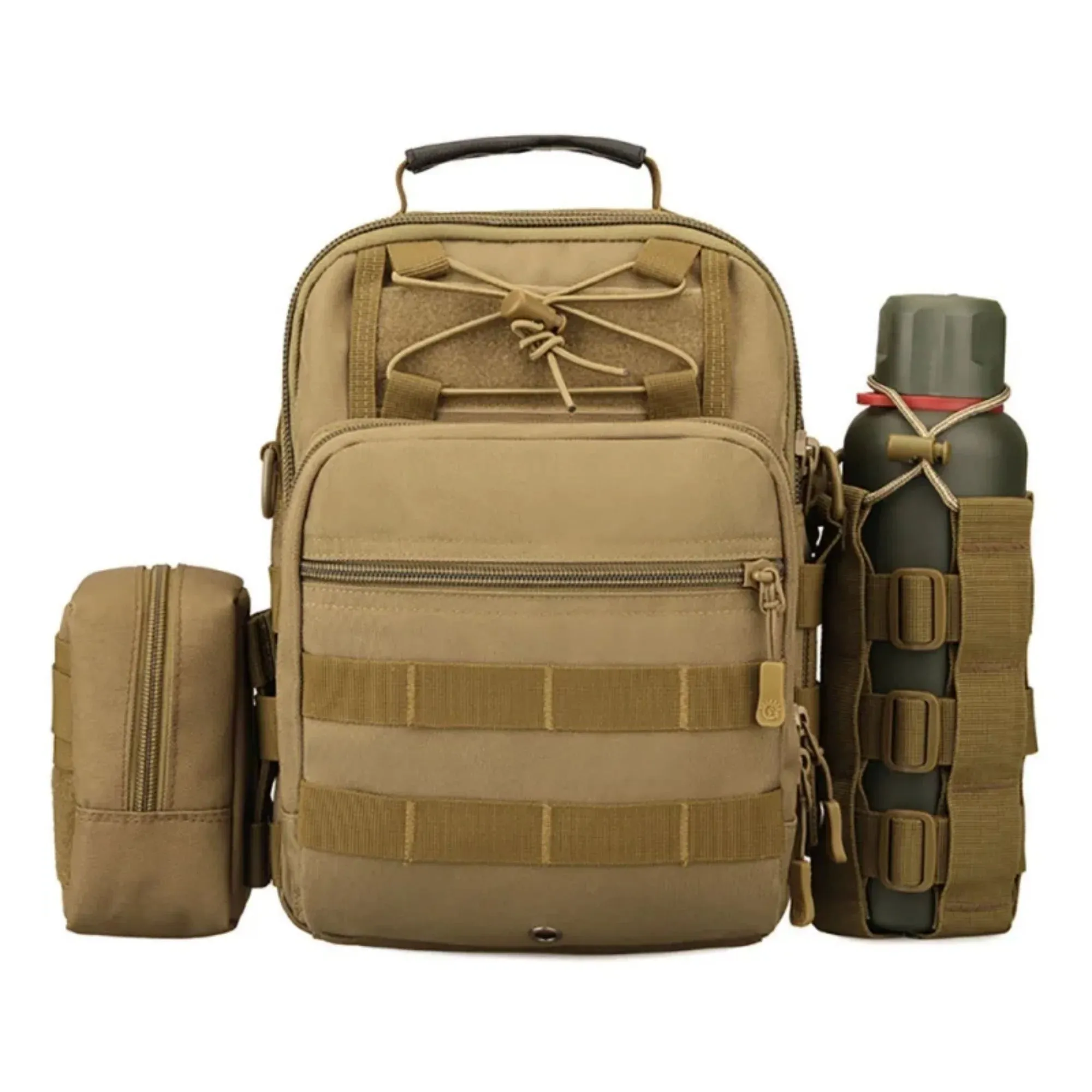 Tactical MOLLE Water Bottle Pouch – Outdoor Camping Hiking Hydration Bag with Carabiner Clip, Multi-Function Storage Holder for 500-800ml Bottles