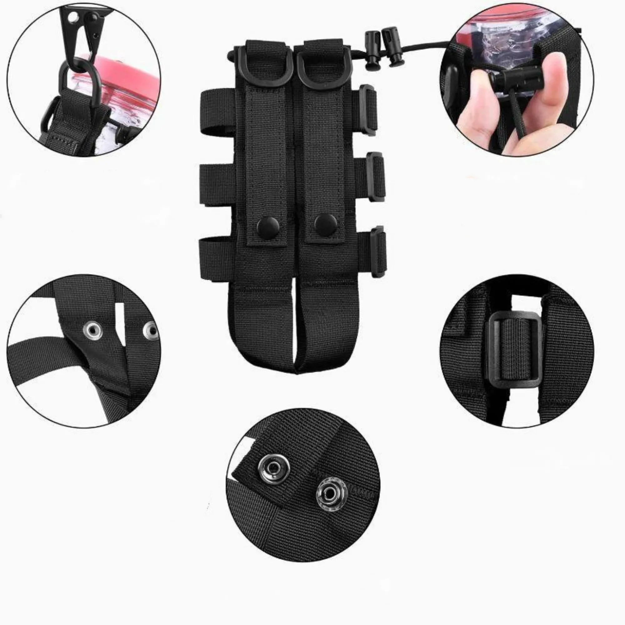 Tactical MOLLE Water Bottle Pouch – Outdoor Camping Hiking Hydration Bag with Carabiner Clip, Multi-Function Storage Holder for 500-800ml Bottles