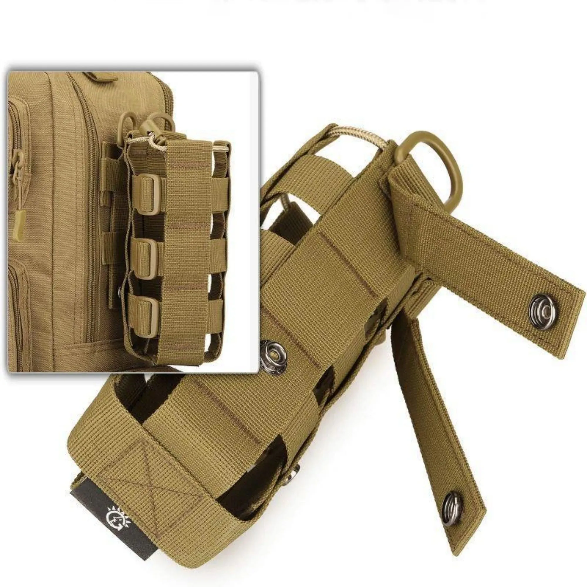 Tactical MOLLE Water Bottle Pouch – Outdoor Camping Hiking Hydration Bag with Carabiner Clip, Multi-Function Storage Holder for 500-800ml Bottles