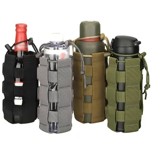 Tactical MOLLE Water Bottle Pouch – Outdoor Camping Hiking Hydration Bag with Carabiner Clip, Multi-Function Storage Holder for 500-800ml Bottles