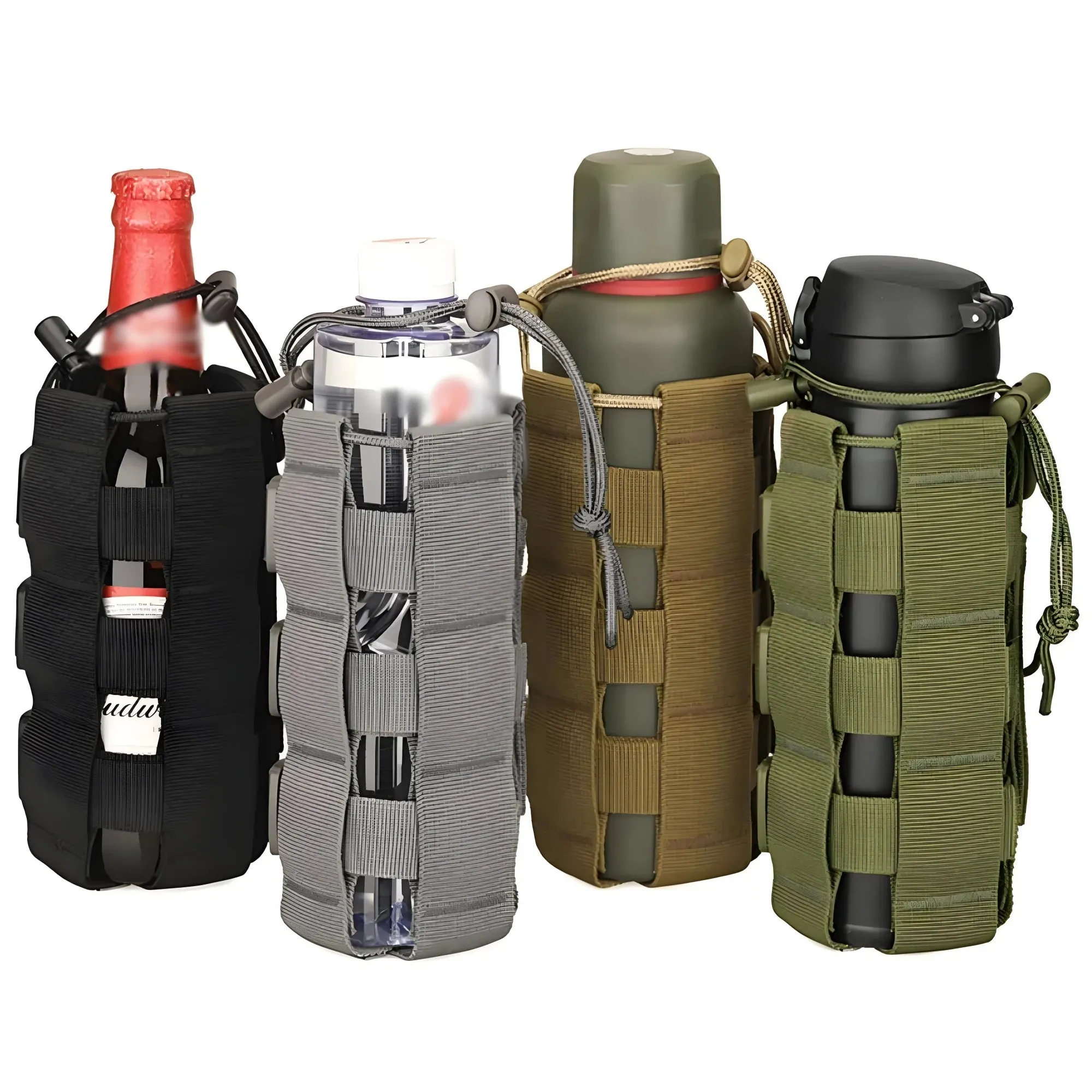 Tactical MOLLE Water Bottle Pouch – Outdoor Camping Hiking Hydration Bag with Carabiner Clip, Multi-Function Storage Holder for 500-800ml Bottles