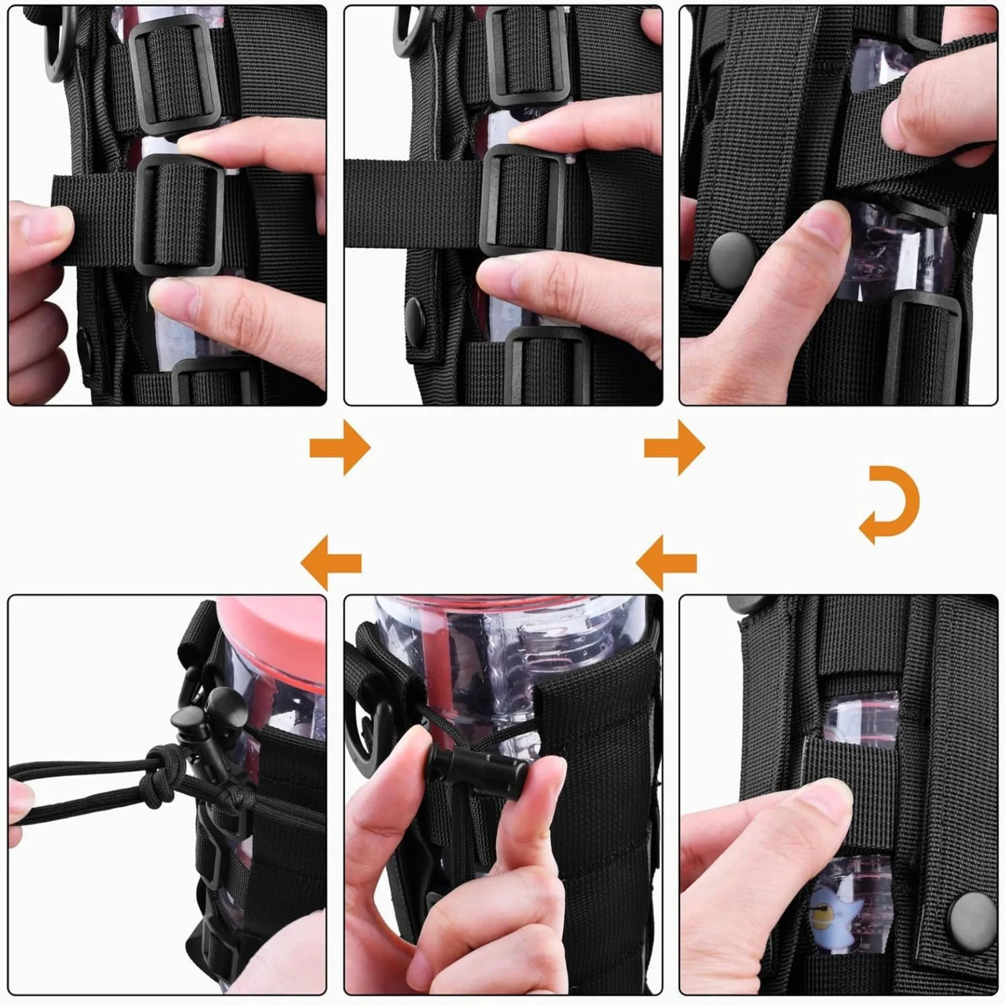 Tactical MOLLE Water Bottle Pouch – Outdoor Camping Hiking Hydration Bag with Carabiner Clip, Multi-Function Storage Holder for 500-800ml Bottles