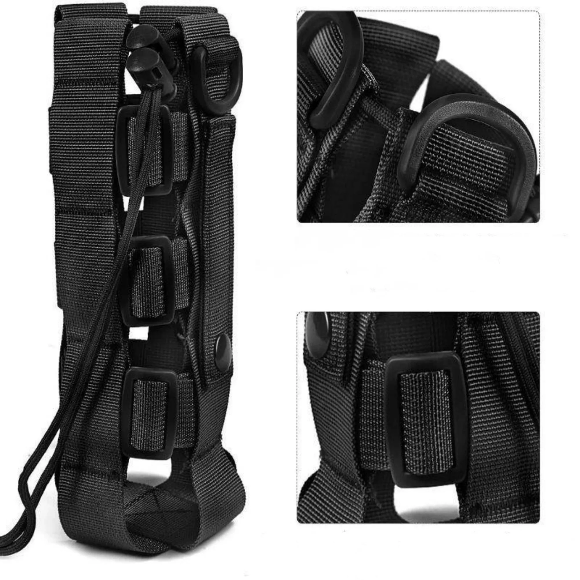 Tactical MOLLE Water Bottle Pouch – Outdoor Camping Hiking Hydration Bag with Carabiner Clip, Multi-Function Storage Holder for 500-800ml Bottles